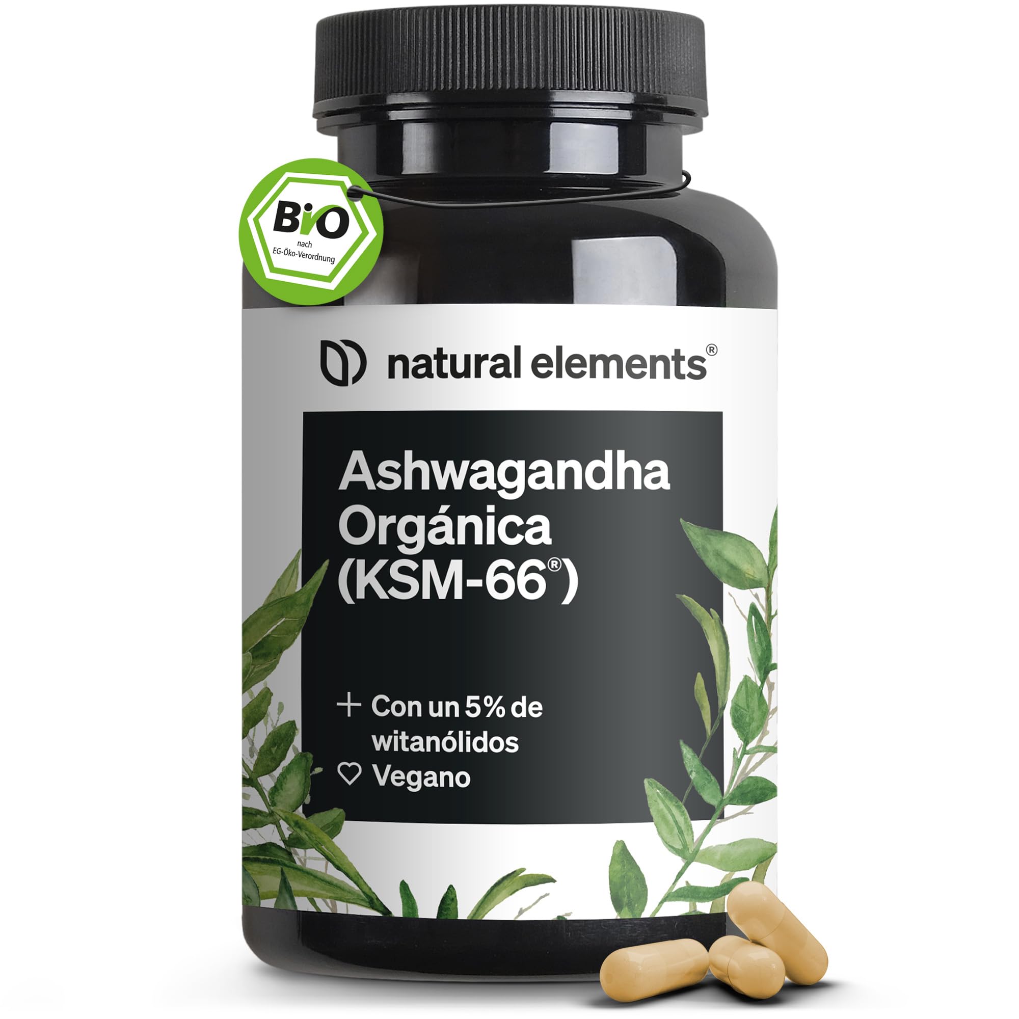 Ashwagandha KSM-66® ecológica - 600 mg de extracto de raíz de ashwagandha orgánica - Raíz del sueño de la India - 180 cápsulas - Probada en laboratorio, vegana y sin aditivos