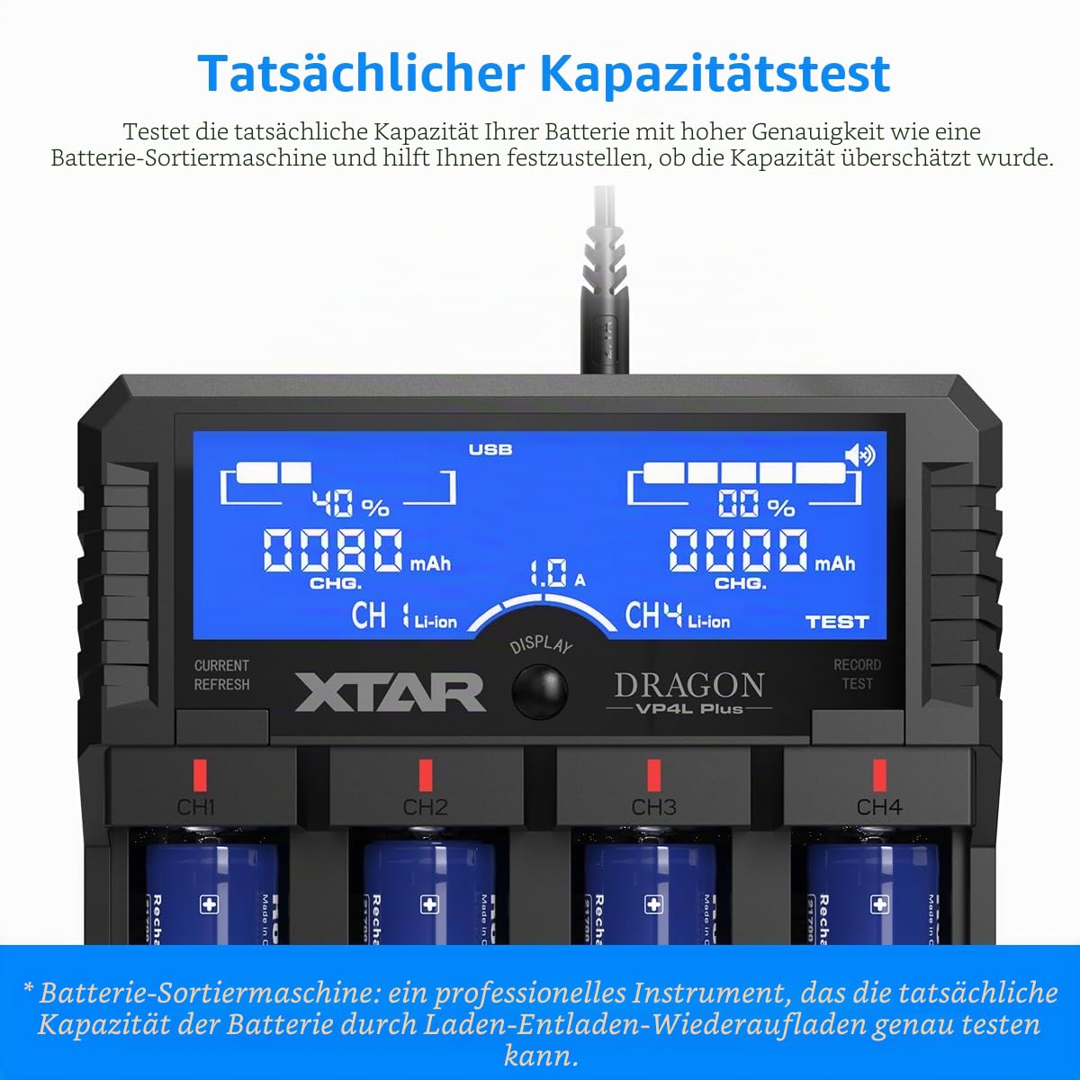 Wiederaufladbares Batterieladegerät: XTAR Dragon VP4L Plus 18650 21700 Ladegerät für 3,6V/3,7V Li-Ion, 1,2V AA/AAA NI-MH und 11,1V 3S-Akkupacks. Überprüfen Sie die Gesundheit Ihrer Batterie