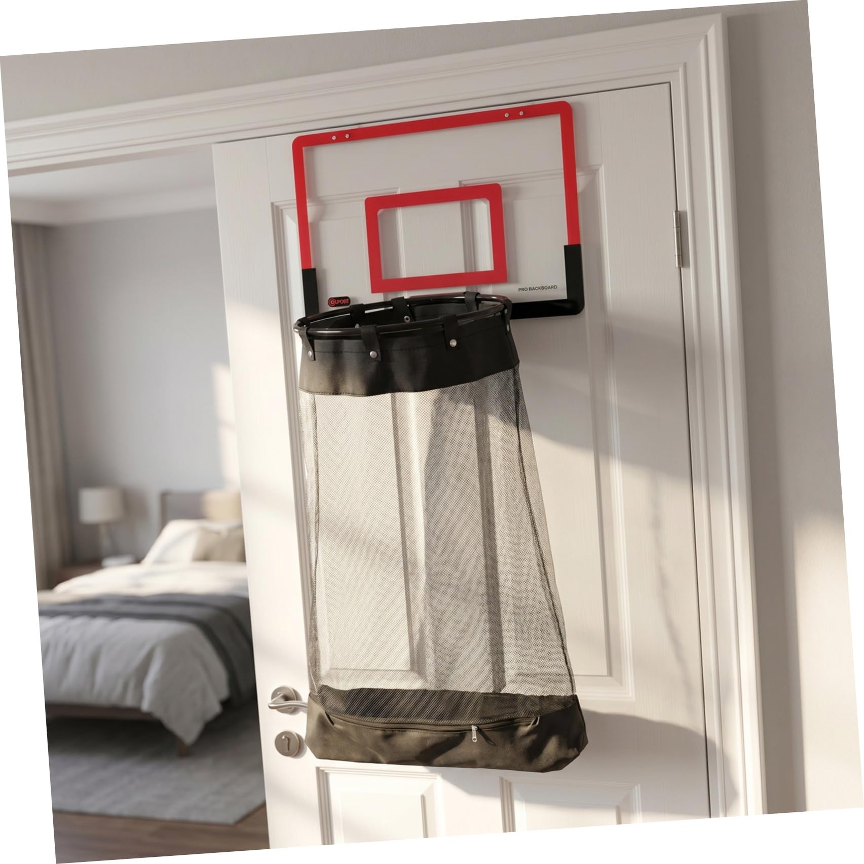 OSALADI Basketball Wäschekorb mit Türhaken und Reißverschluss, Rot, 106 Cm