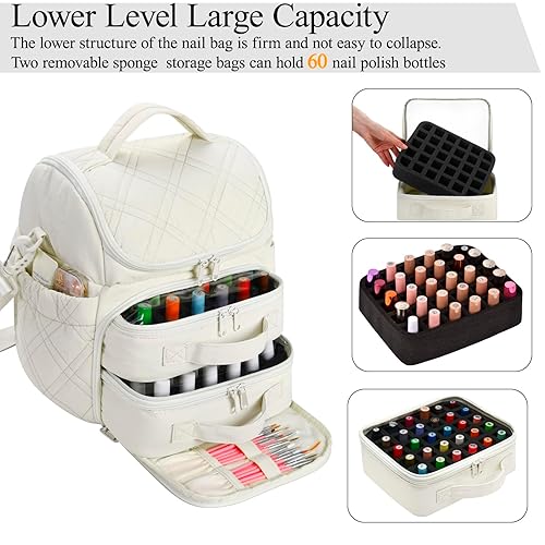 Miniatura 3 de Organizador de esmalte de uñas con 2 fundas desmontables con capacidad para 60 botellas y lámpara de uñas, organizadores de uñas portátiles