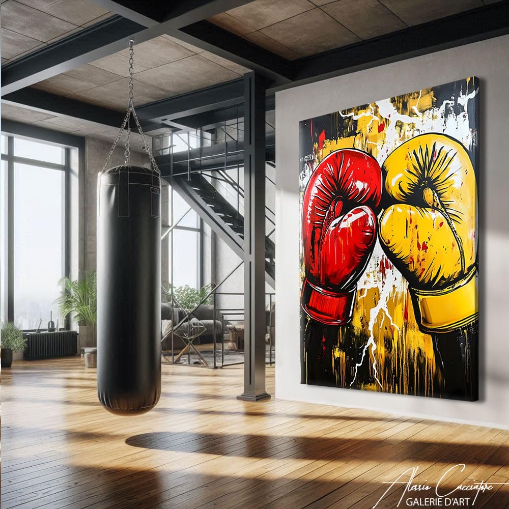 Tabella Guanti da Boxe - Poster decorazione da parete Sport - Stampa su tela astratta moderna - Quadro pop art con cornice, decorazione da parete motivazione - decorazione per camera da letto