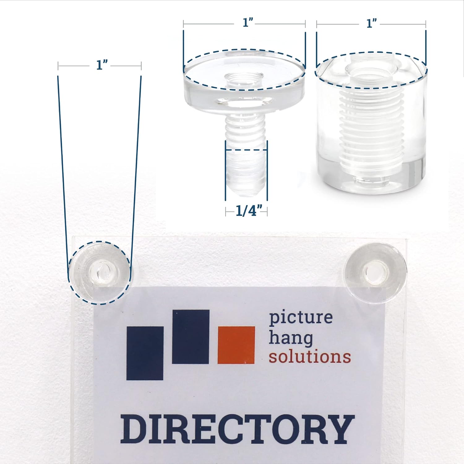 Clear Acrylic Display Sign Standoff - Sign Holder Wall Mounting Kit for Office Placards, Advertisements, and Frameless Pictures and Art (25mm x 25mm - 4 Pack)