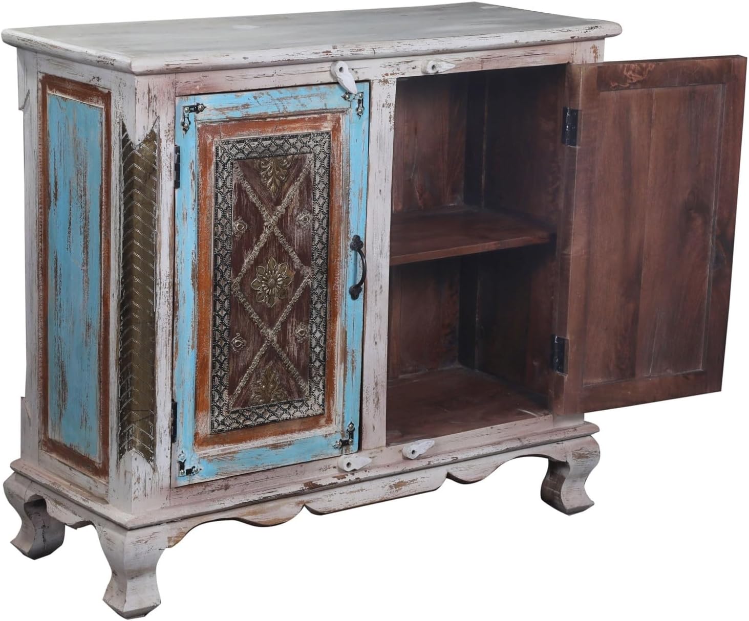 Wooden And Brass Side Board for Home Office, Easy Assembly(BROWN)