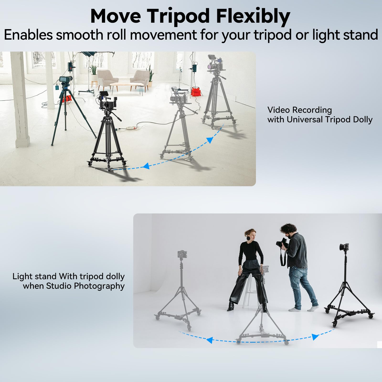 SIRUI Universal Photography Tripod Dolly con Ruote in Gomma da 3", Resistente con Gambe Regolabili e Borsa per il Trasporto, Capacità di Carico di 33 Libber - AM-DF02