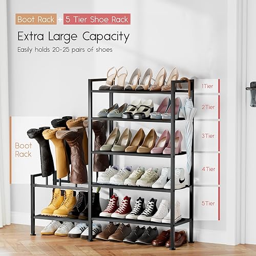 Miniatura 4 de Zapatero organizador y almacenamiento 5 niveles de metal + tela no tejida zapatero con almacenamiento de botas y lateral cualquier combinación