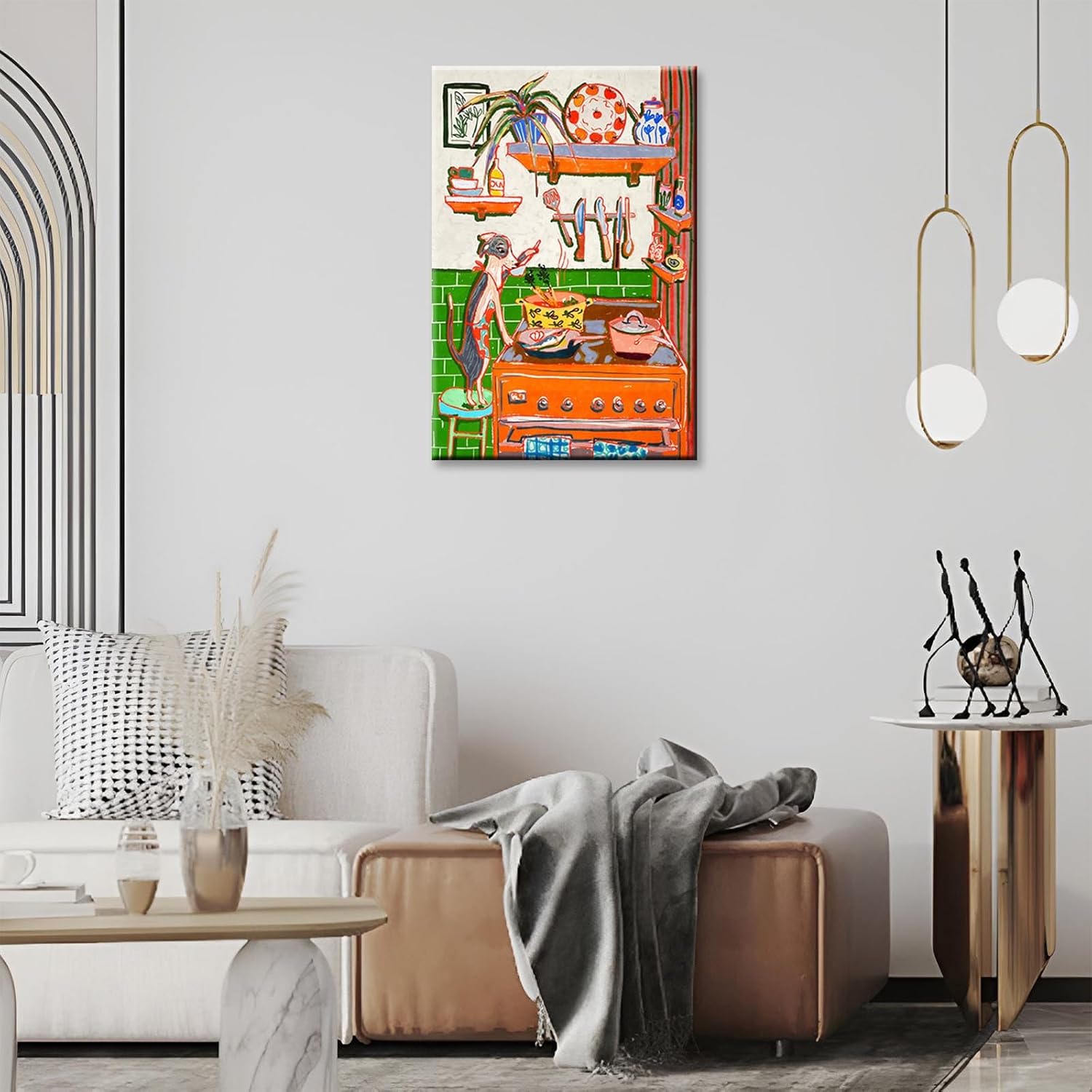 Vintage Dog Kitchen Canvas Wall Art Cozy Funny Dog Chef Cooking Food Poster Colorful Abstract Animal Aesthetic Print Painting For Home Dining Room Bedroom Dorm Wall Decor 8x12in Wrapped Canvas