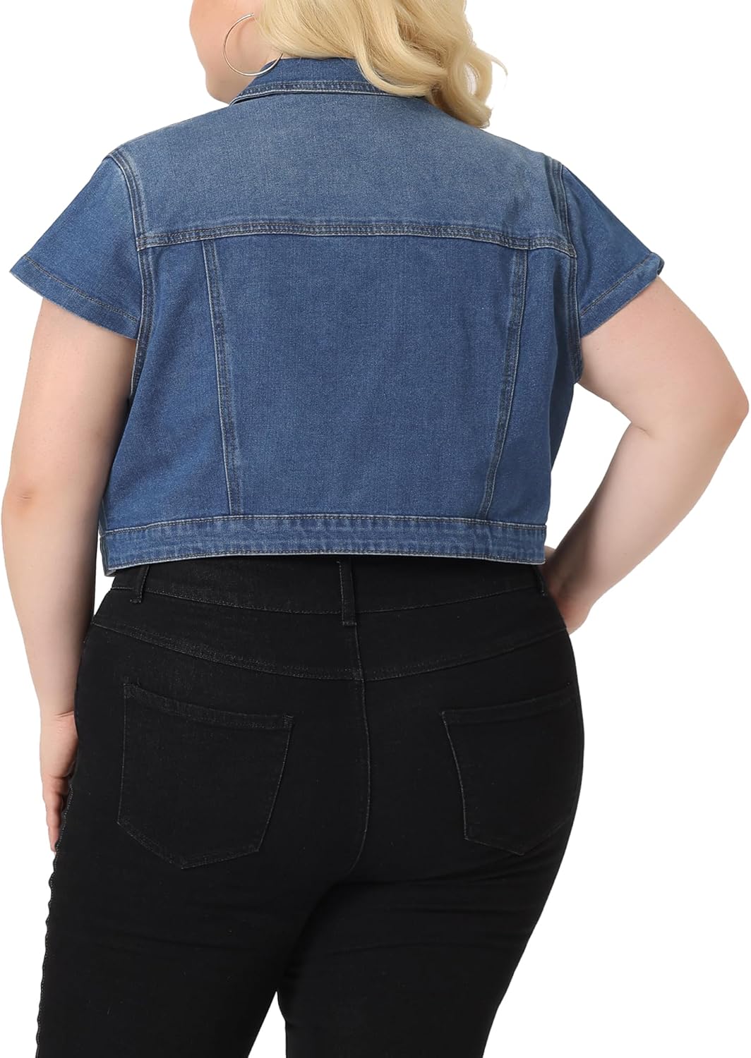 Agnes Orinda Plus Size Short Sleeve Denim Jackets for Women Button Washed Cropped Jean Jacket - Image 4