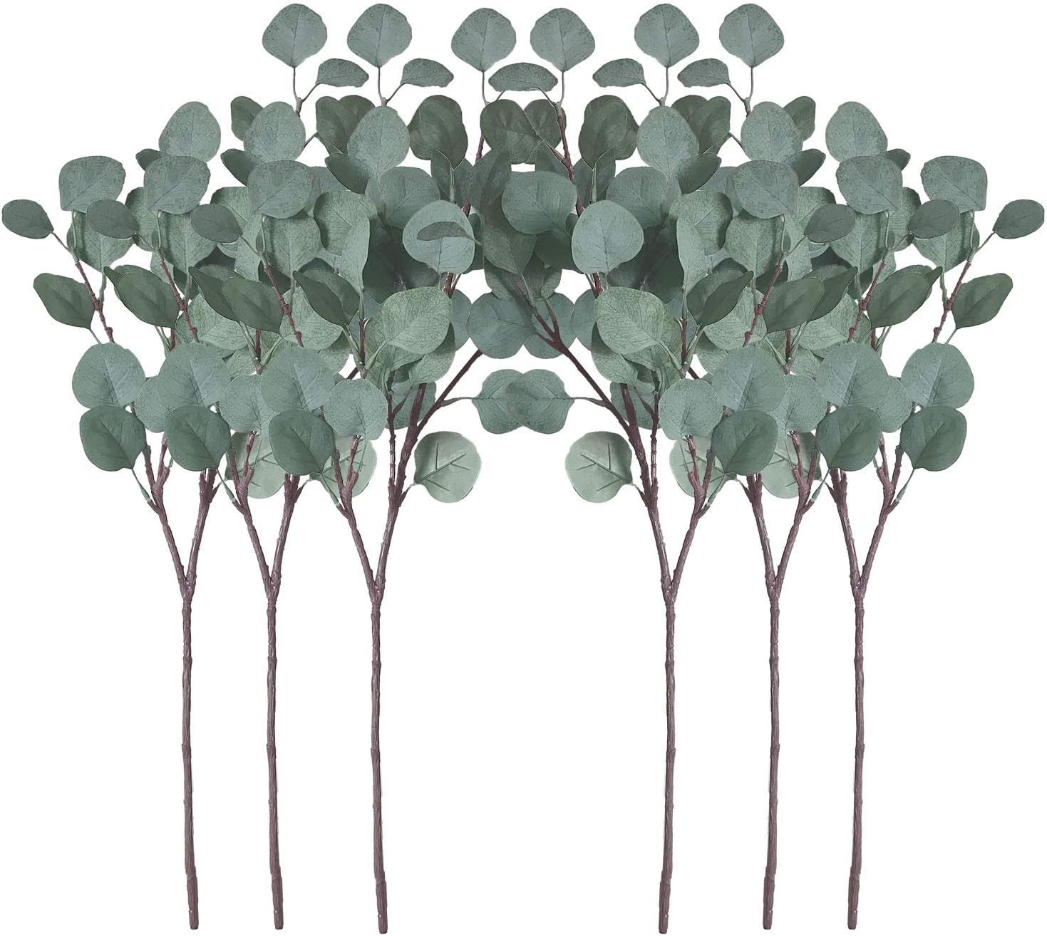 Pack of 6 Eucalyptus Stems Artificial Silver Dollar Leaves Artificial Greenery Faux Holiday Greens Flower Leaf Arrangement for Home Decor