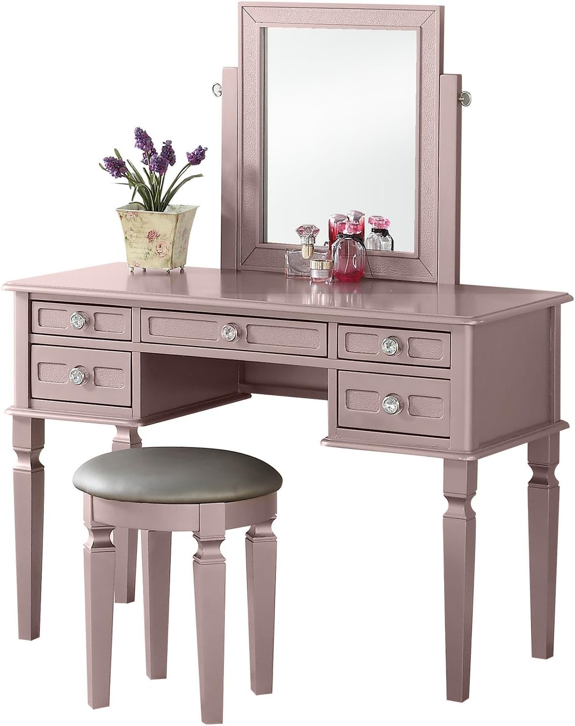 Bobkona Vanity Table With Stool Set, Rose Gold