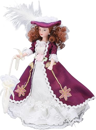 Miniatura 5 de Casa de muñecas Victorian Lady, Dark Skirt Hat Woman, Miniature Dollhouse Porcelain Woman, 1:12 Personas, Extremidades giratorias, Decoración para