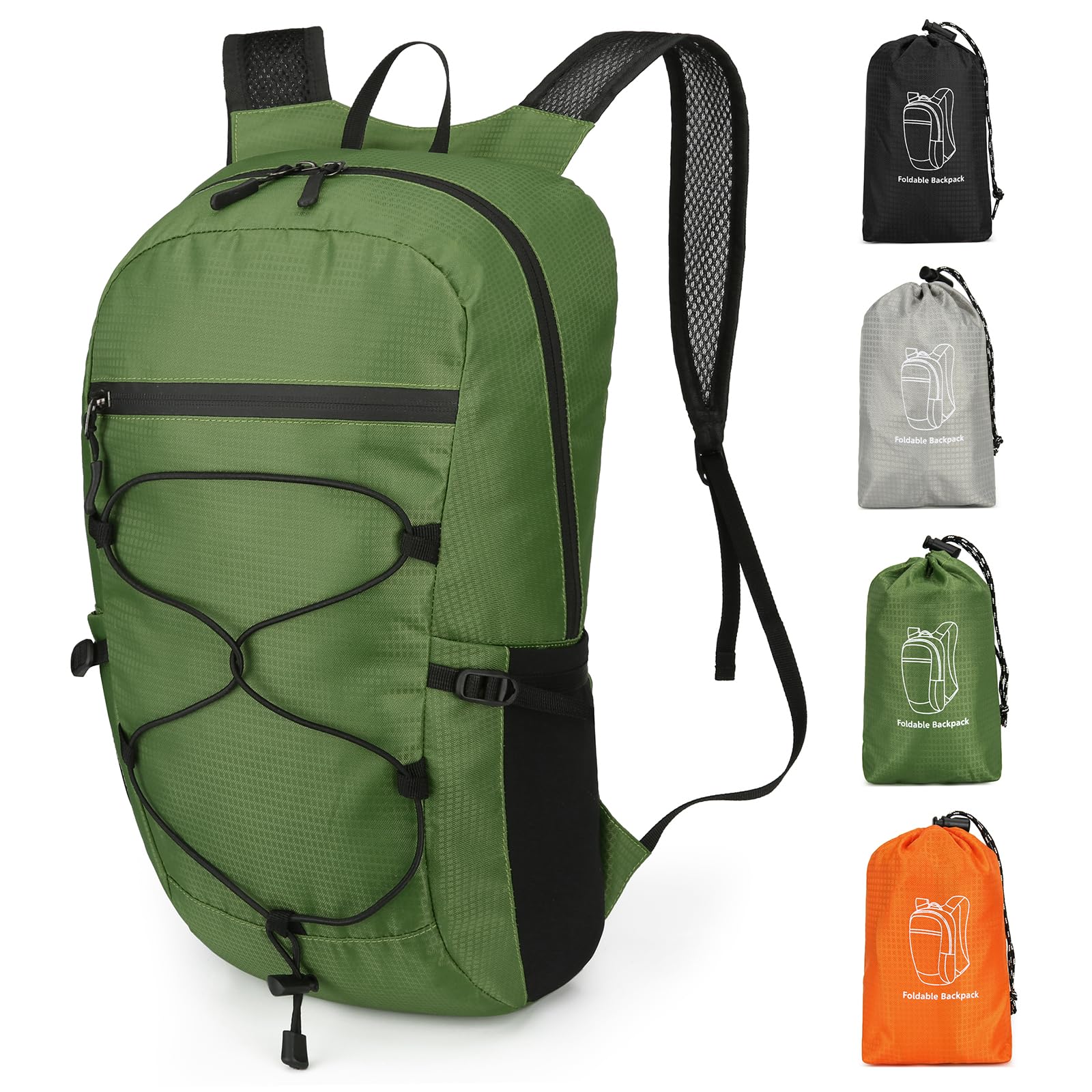 Outplea 15L Ultralight Hiking Backpack for Men Women, Small Foldable Daypack Compact, Waterproof Packable Outdoor Backpack for Travel Sport, Green