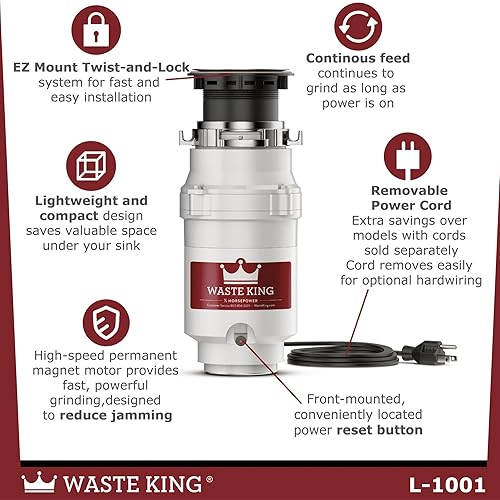 Miniatura 2 de Waste King Legend Triturador de alimentos con eliminación de alimentos Serie 1/2 HP – (l-1001)