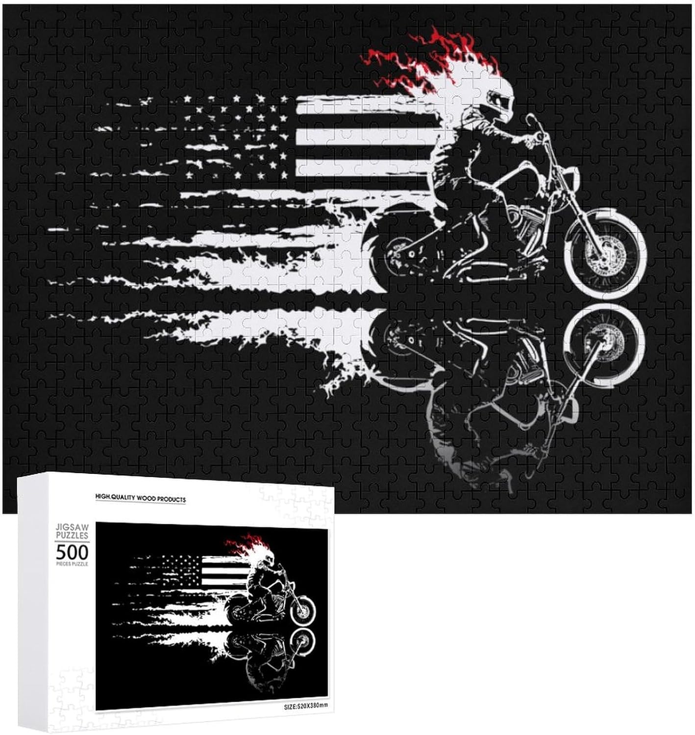 United States Flag Motocross Rider Dirt Bike Puzzles for Adults 500 PCS Wooden Jigsaw Puzzle Wall Decor Christmas
