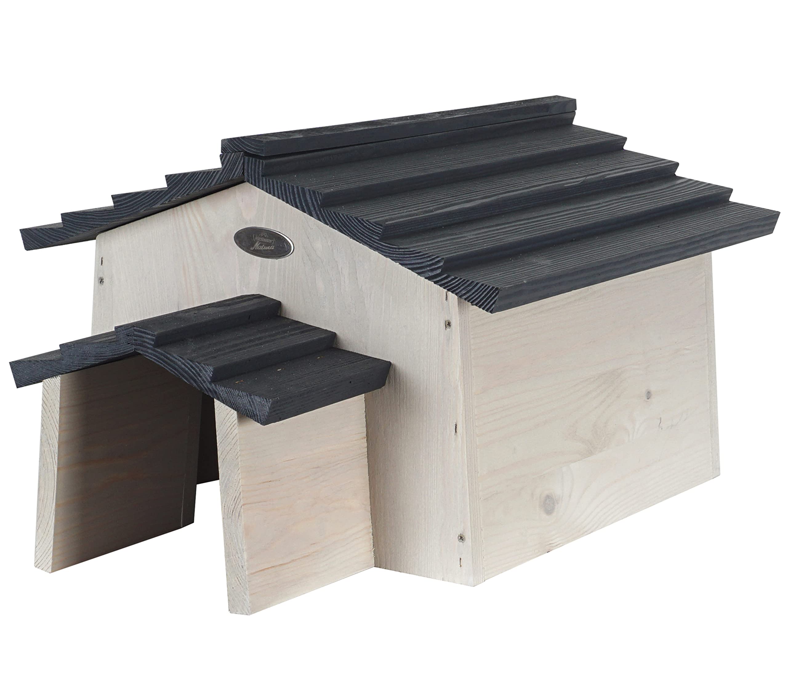 Dehner Natura Premium Igelhaus Yoga, Igelhütte stabil / wetterfest, Futterhaus für Igel, ca. 55 x 28 x 38 cm, Kiefernholz, grau