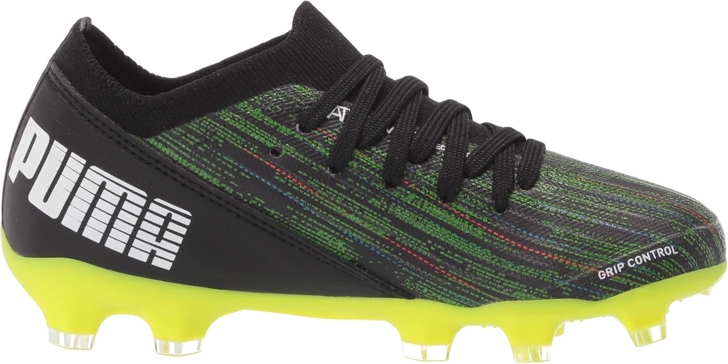 PUMA Ultra 3.2 FG/AG JR Soccer Shoe, Black White-Yellow Alert, 5 US Unisex Big Kid