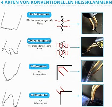 AFAIK Kunststoff Schweißgerät Edelstahl Hot Staples Heiße Heftklammern 6 Wert 1200 Stück Welder Staple 0.8mm 0.6mm Schweißstäbe Klammern Stossstangen Reparaturset für Autostoßstange Rissreparatur