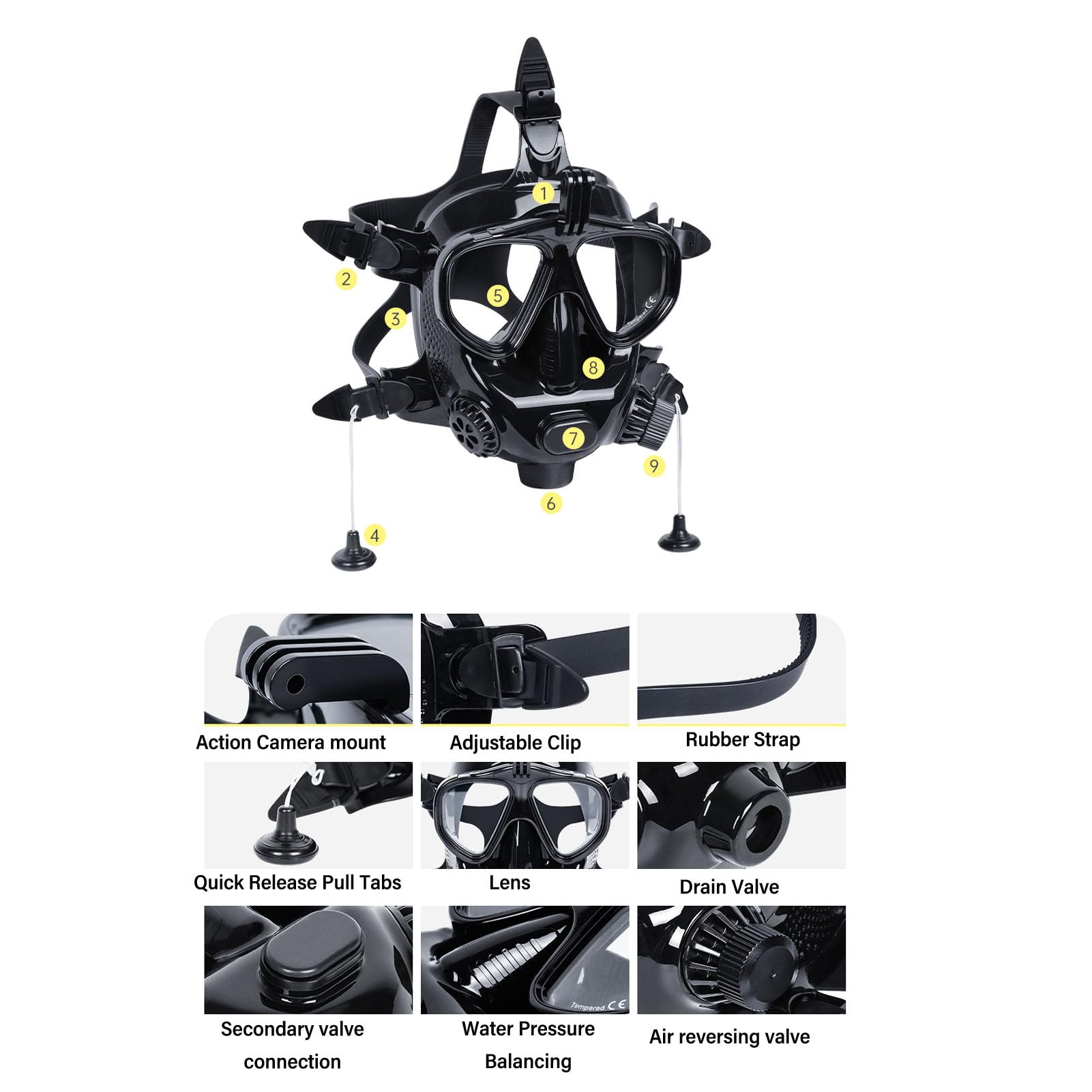Tanque de Buceo, de Buceo Portátil de 1L para Entrenamiento de Respiración Subacuática con Gafas de Cara Completa