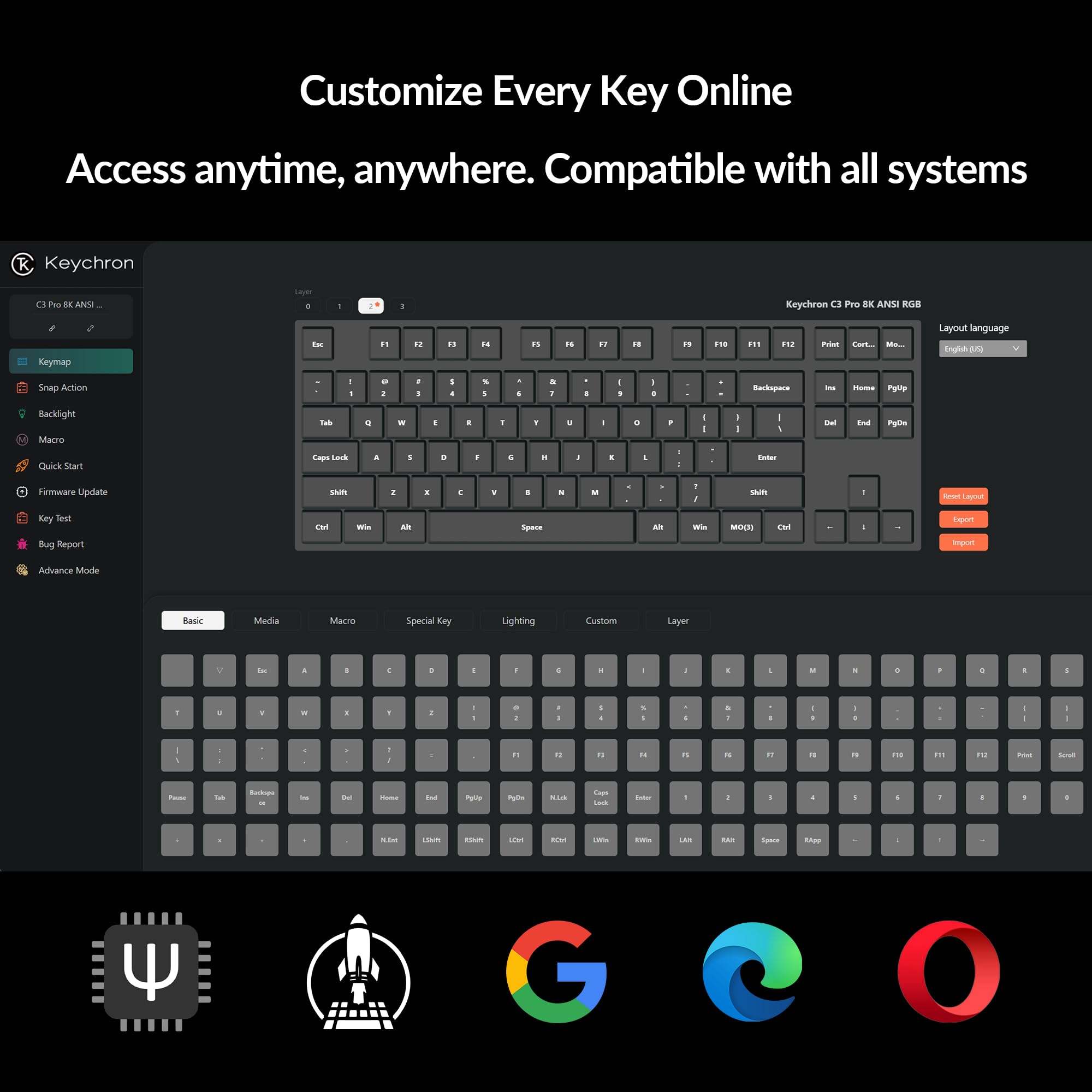 Keychron C3 Pro 8K Clavier Mécanique Filaire TKL 80%, ISO-FR, 8000 Hz Polling Rate, Programmable avec QMK/Launcher, Échangeable à Chaud, Rétroéclairage RGB, Interrupteurs Rouges, pour Windows/Mac