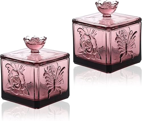 Tarro de cristal en relieve con tapa, juego de 2 joyeros decorativos coloridos, para boda, dulces, bufé, tarro de almacenamiento de cocina, para