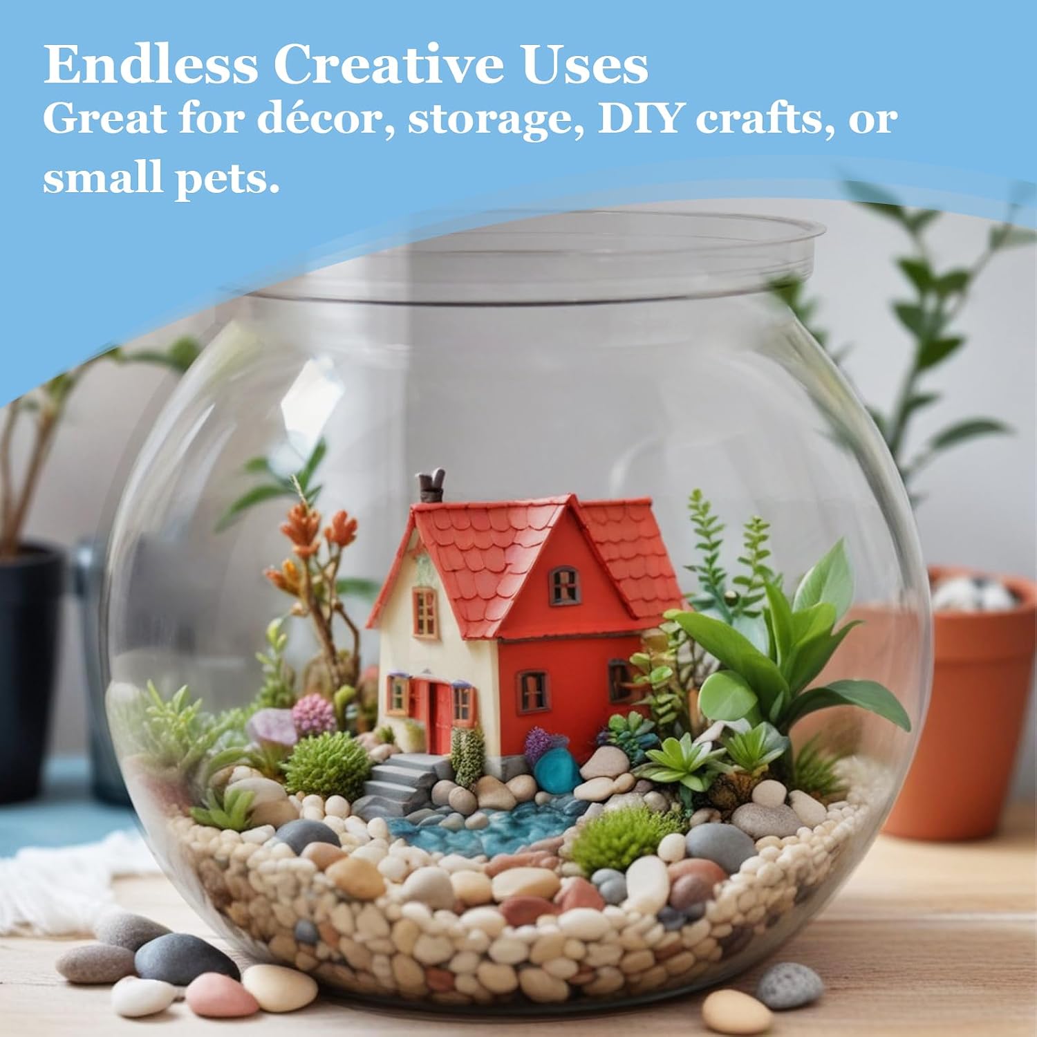 27 oz Mini Plastic Fish Bowl, Round Small Fishbowl Aquarium, Clear