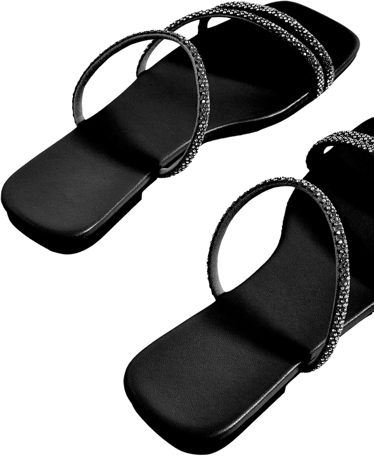GORGLITTER Women's Rhinestone Flat Sandals Strappy Slip on Open Toe Slide Sandals - Image 4