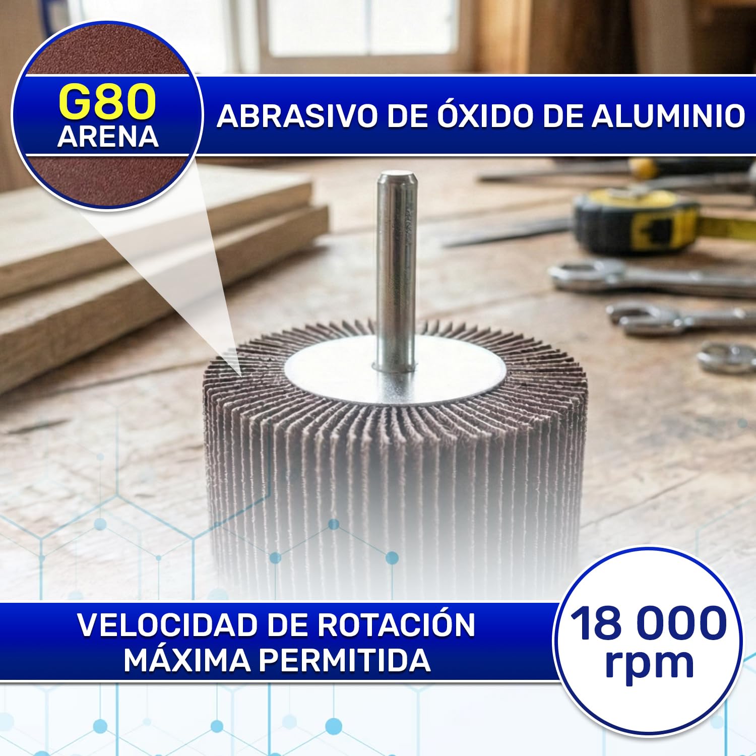 10 Piezas Lija Para Taladro y Amoladora Recta G180 Ø60 x 30 mm - Lija Taladro para Trabajar con Metal con Vástago Ø6 mm - MONTERAL