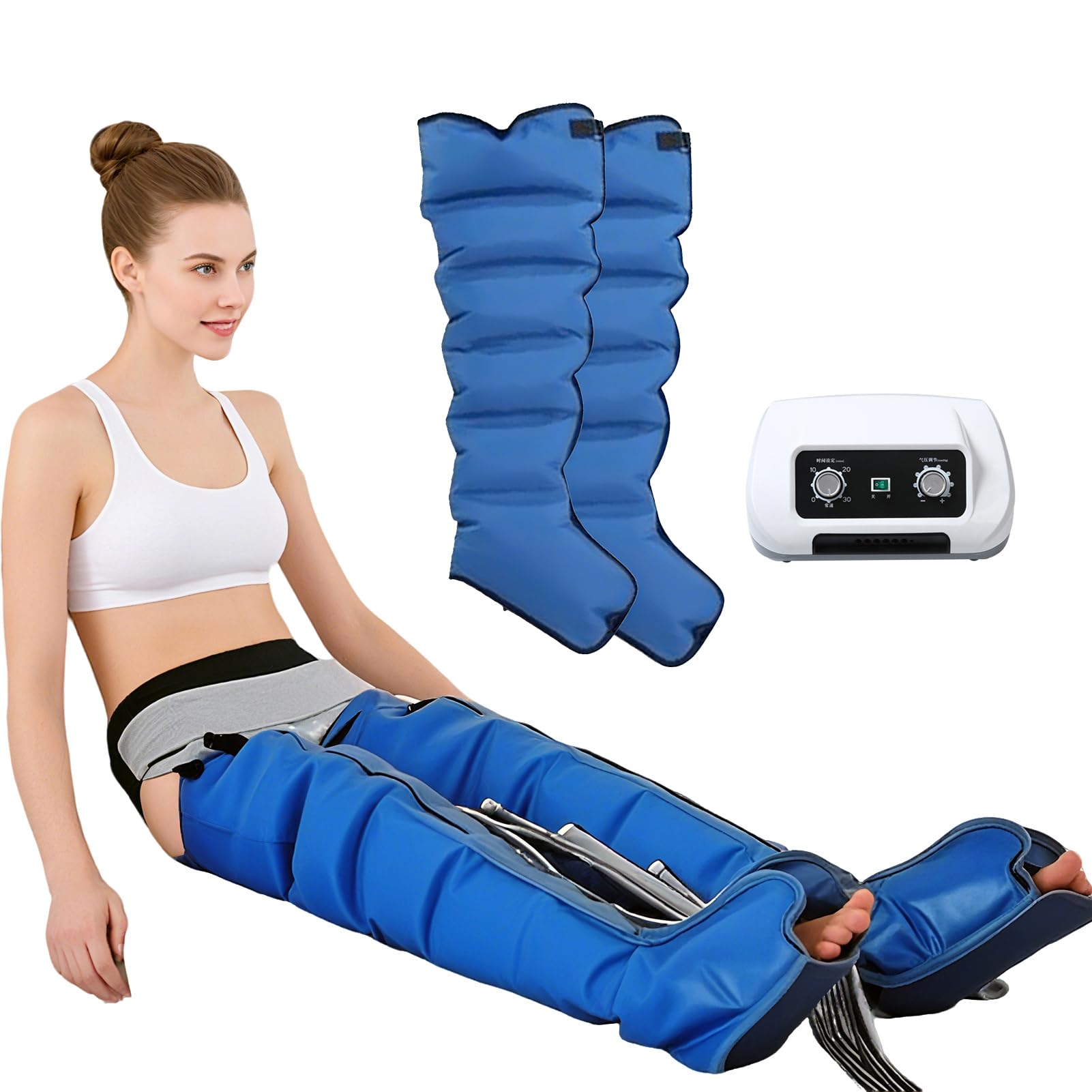 Pressoterapia per Casa, Pressoterapia Linfodrenaggio Professionale, 6 Camere d'aria Apparecchio Massaggiatore Gambe e Piedi, Massaggio Linfodrenante Anticellulite (6 cavità, Blue2legs)