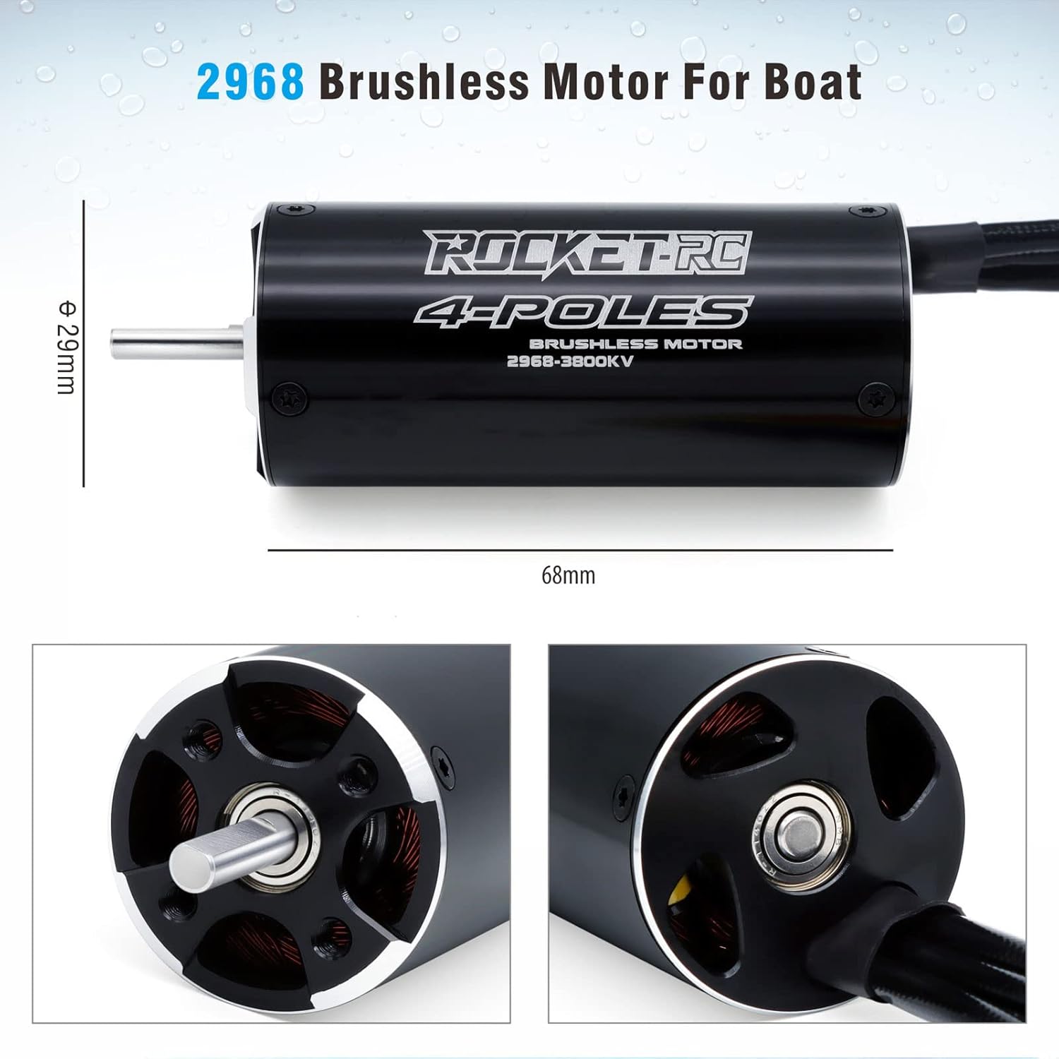 Surpass Hobby 2968 3800KV Brushless Motor 4Pole Design with Water Cooling Jacket for RC Boat (3800KV)