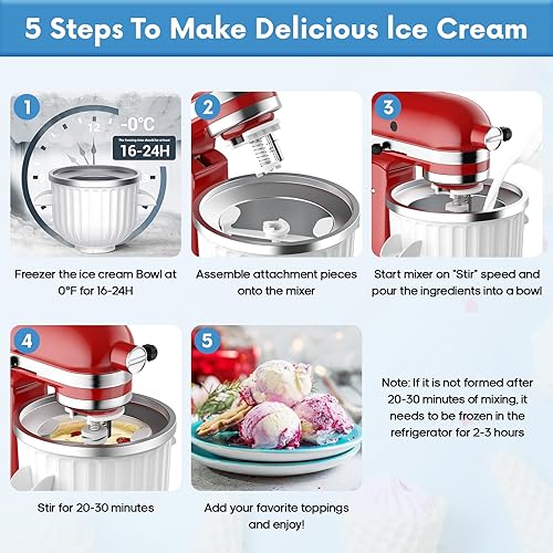 Miniatura 4 de COFUN Accesorio para máquina de helados KitchenAid  Tazón de helado de 2 cuartos de galón compatible con mezcladores de 4.5 cuartos y más grandes