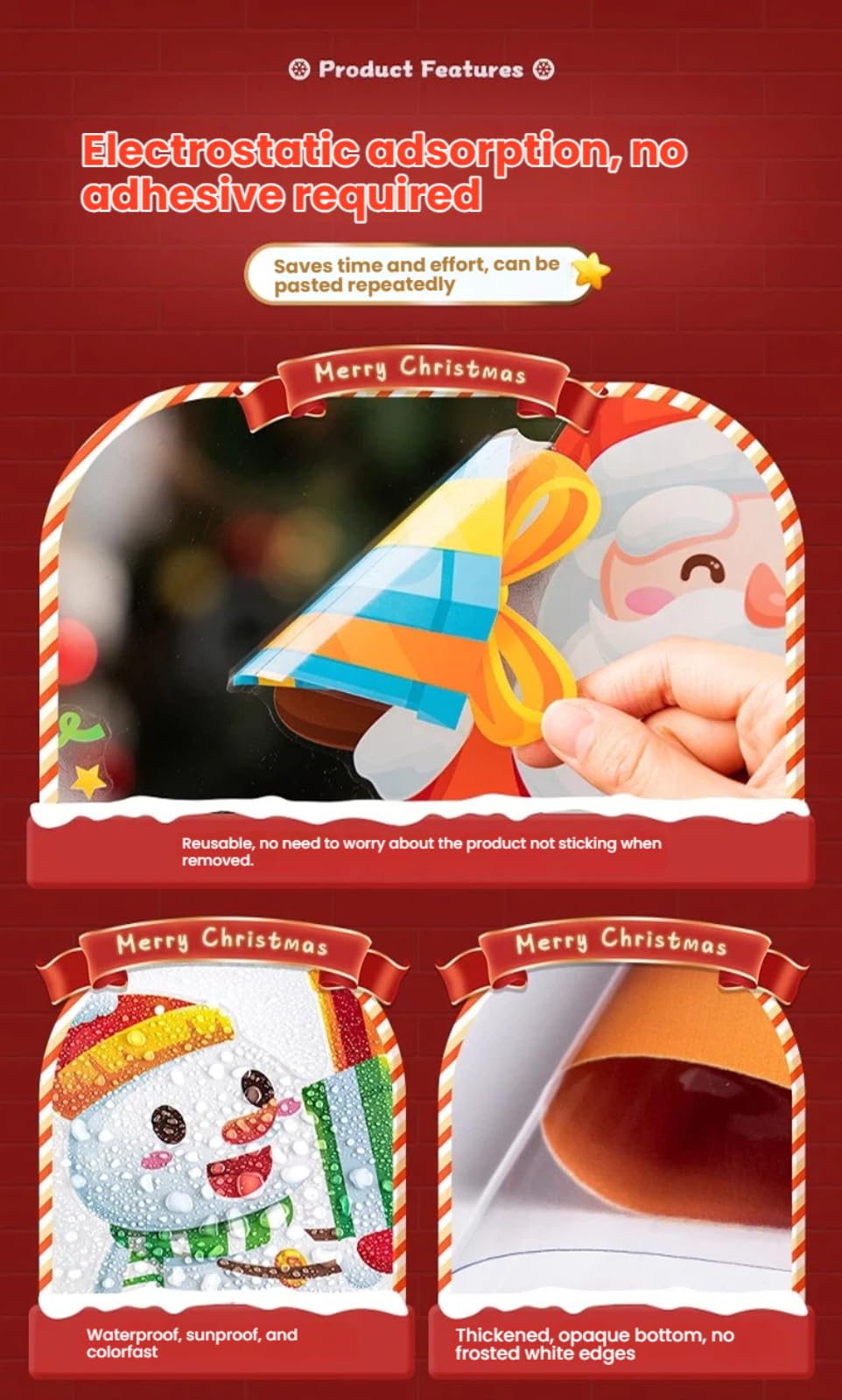 Adesivi per finestre a tema natalizio con motivi di fiocchi di neve e alberi di Natale per decorare vetri per finestre, pareti e rivestimenti.