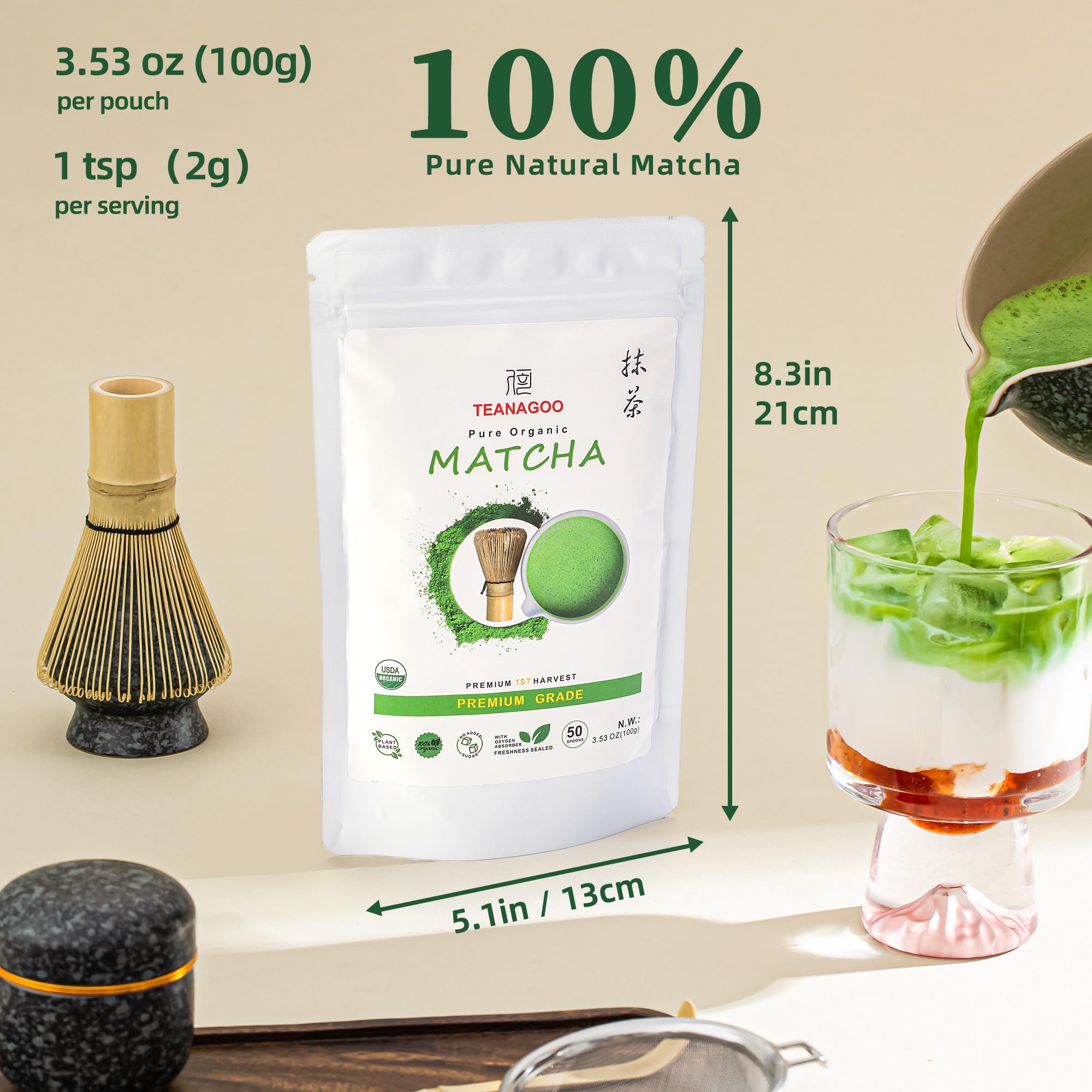TEANAGOO Premium Grade Matcha Powder Matcha Green Tea for Premium Latte Breakfast Beverage Daily Green Tea USDA Organic — view 2