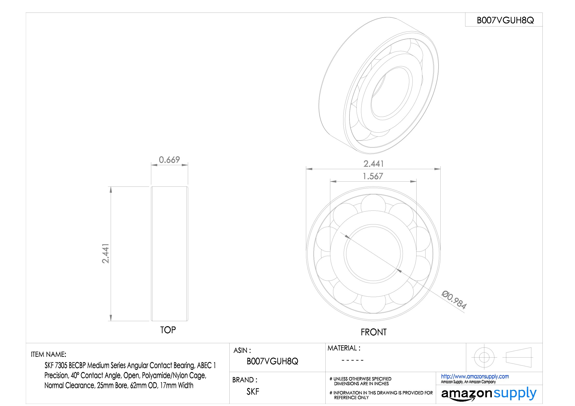 SKF 7305 BECBP - Rodamiento de bolas radial de contacto angular, acero