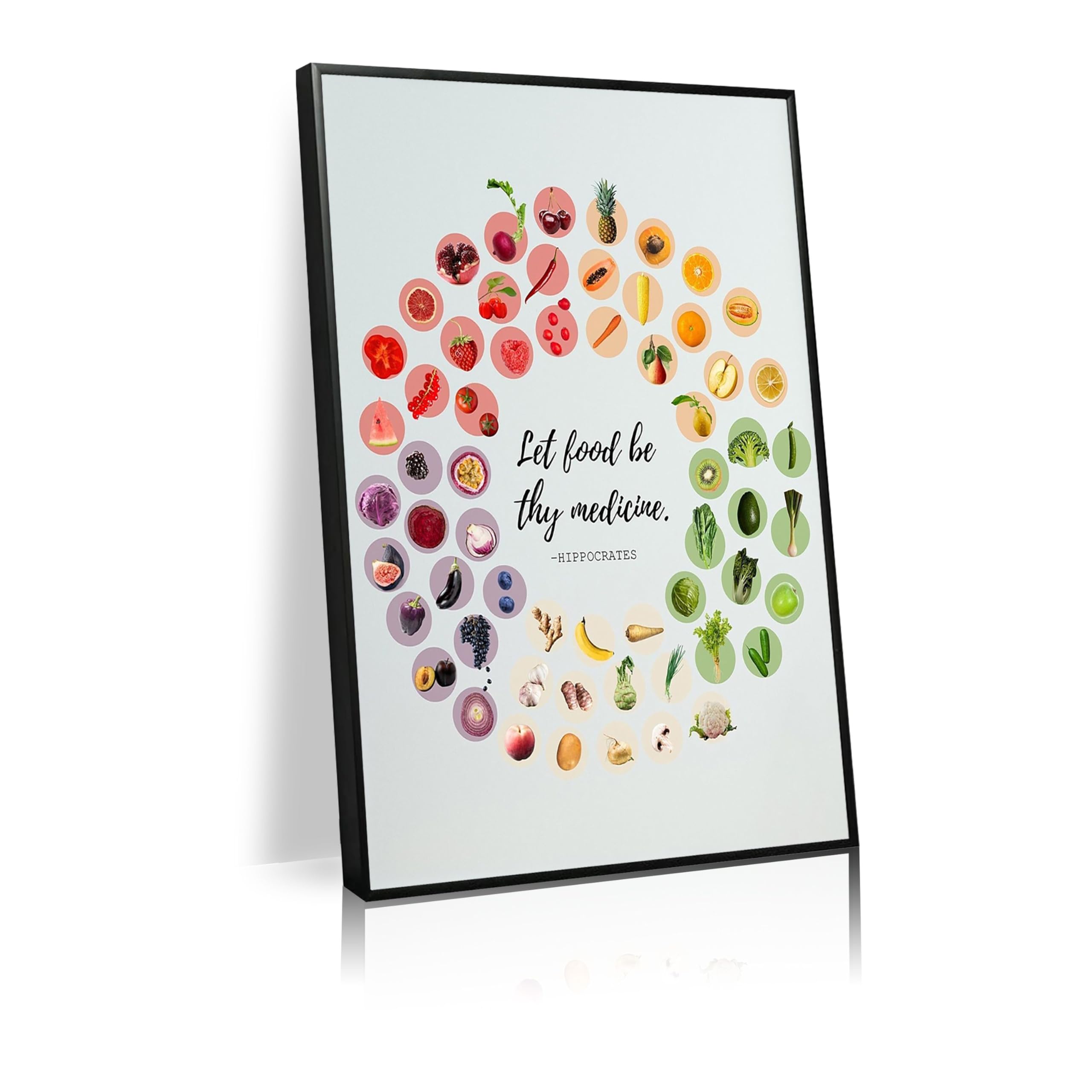 Let Food Be Your Medicine art print, colorful fruit and vegetable wall decor, vegan nutrition poster, classroom, nursery, kitchen wall decor (L18 xW12-CANVAS)
