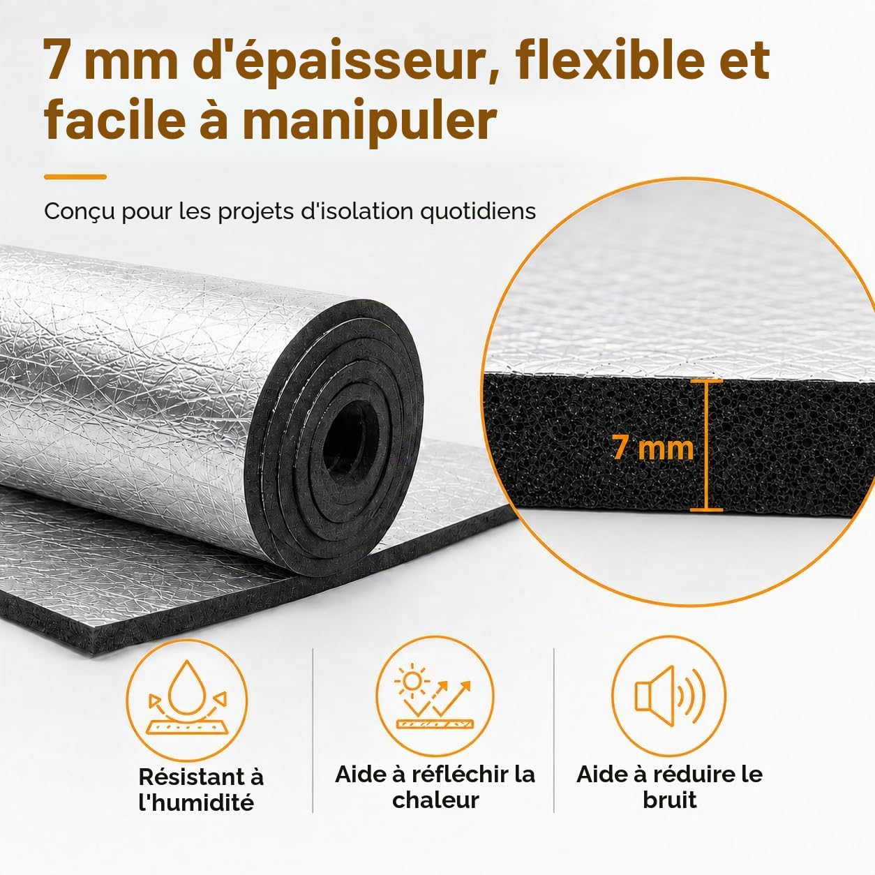Isolant Thermique Autocollant, Feuille Isolante Phonique et Thermique, 7mm Aluminium Autoadhésif pour Loft, Sol, Mur, 32cm x 10m