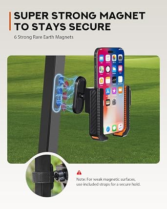 Magnetic Golf Cart Phone Holder,360 Rotation Golf Cart Magnetic Phone Mount for Cellphone Golf Cart, Golf Cart Accessory & Great Gift (1PCS, Orange)