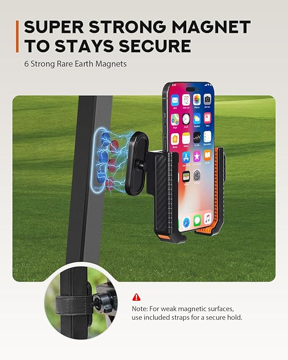 Magnetic Golf Cart Phone Holder,360 Rotation Golf Cart Magnetic Phone Mount for Cellphone Golf Cart, Golf Cart Accessory & Great Gift (1PCS, Orange)