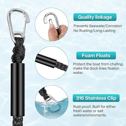 Miniatura 2 de Cuerda elástica para muelle de lancha, cuerda de amarre elástica con flotador de espuma para pontón, moto acuática, SeaDoo, WaveRunner, kayak,