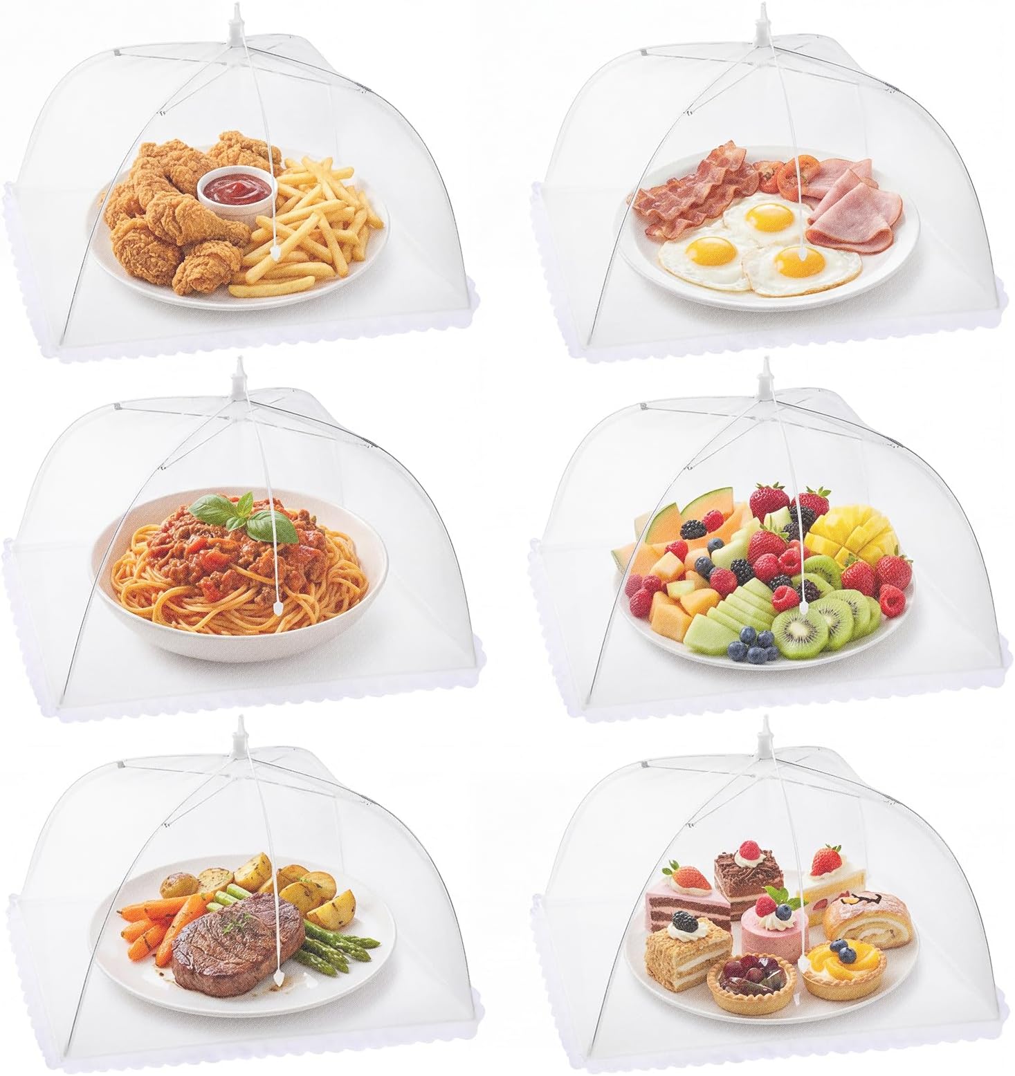 Homealexa 6 Pack 17" Mesh Food Covers Pop Up, Reusable Food Net Covers, Foldable Food Tent Fly Cover for Outdoor BBQ, Picnic, Garden Party, Cake, Fruit & Table