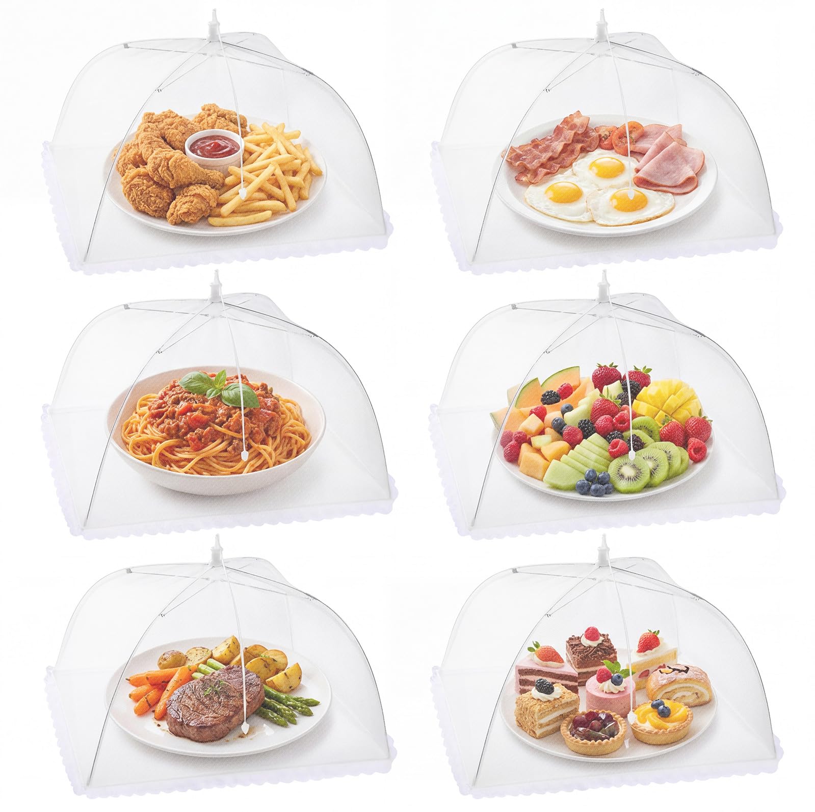 Homealexa 6PCS Campanas Plegables para Comida, Protección contra Moscas, para Comida, Fruta, Picnic, Barbacoa, Blanco, 1 Tamaño XL + 5 Estándar