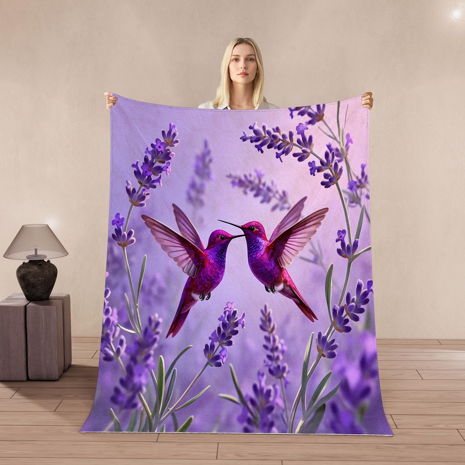 Plaid colibri fleurs pour canapé couverture douce 150x200 de salon
