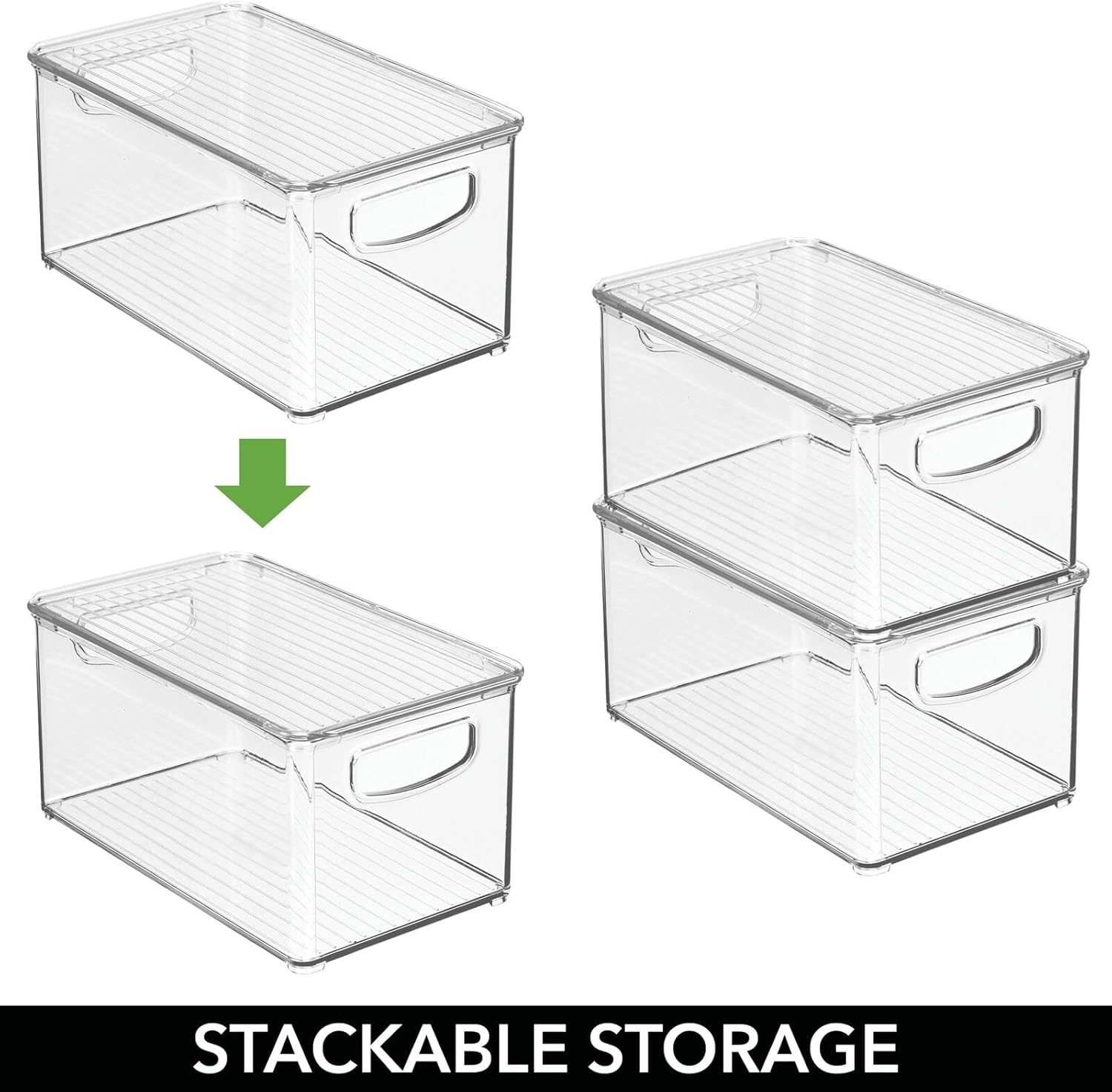 mDesign Deep Plastic Bathroom Storage Bin Box, Lid/Built-in Handles, Organization for Makeup, Hair Styling Tools, Toiletry Accessories in Cabinet, Shelves, Ligne Collection, 2 Pack, Clear/Clear : Home & Kitchen