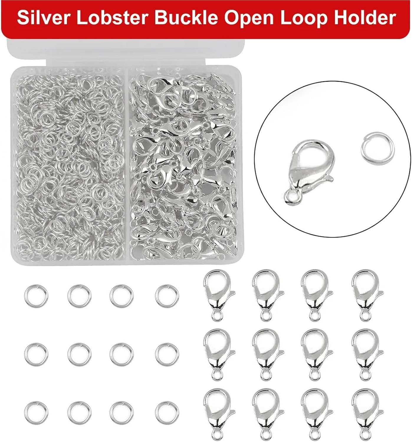 150pcs Silver Lobster Clasps Open Rings Connector Kit DIY Jewelry Making Findings Supplies