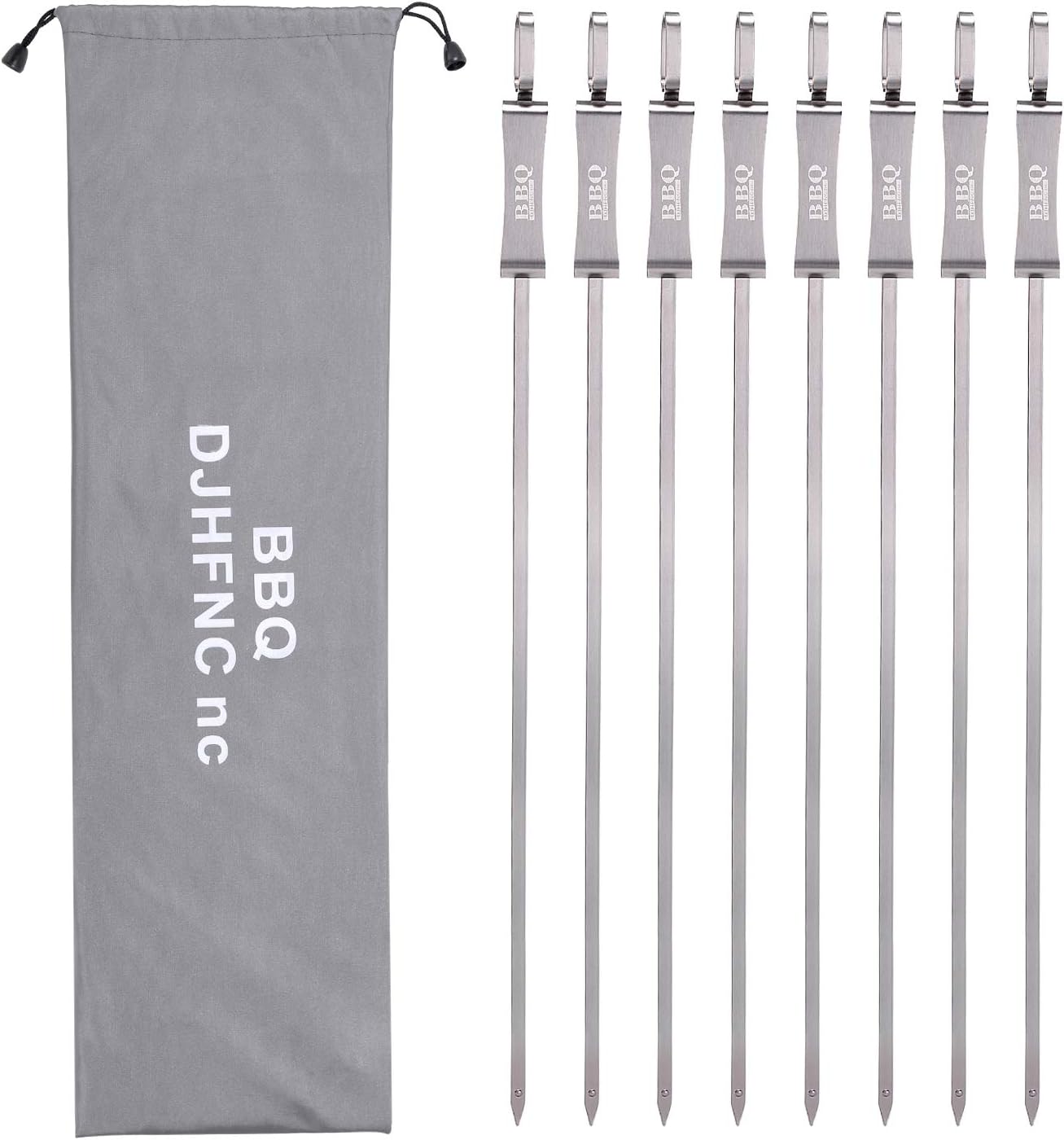 DJHFNC nc 8 Packs BBQ Skewers, 17.7" Long Reusable Stainless Steel Barbecue Skewers Heavy Duty BBQ Sticks with Sliding Module for Barbecue, Kabob, Shish