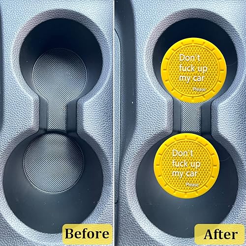 Miniatura 5 de Pincuttee Paquete de 2 posavasos para automóvil portavasos de silicona portavasos de automóvil ajuste universal no te fuck up mi auto amarillo 2