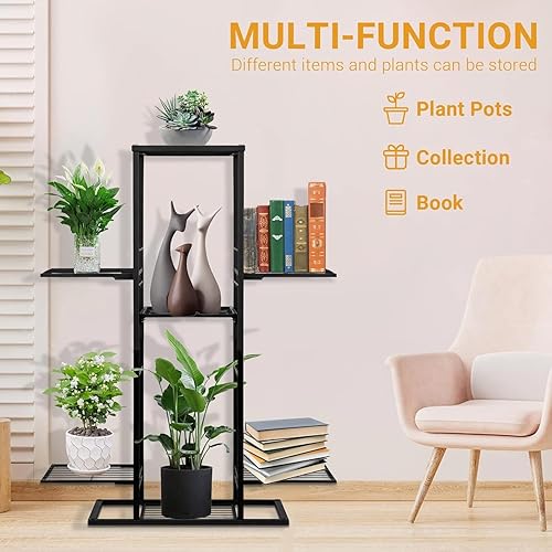 Miniatura 2 de OUDUOPLANT Soporte de metal para plantas de 5 niveles para interiores y exteriores, soportes negros para plantas de interior múltiples, estante