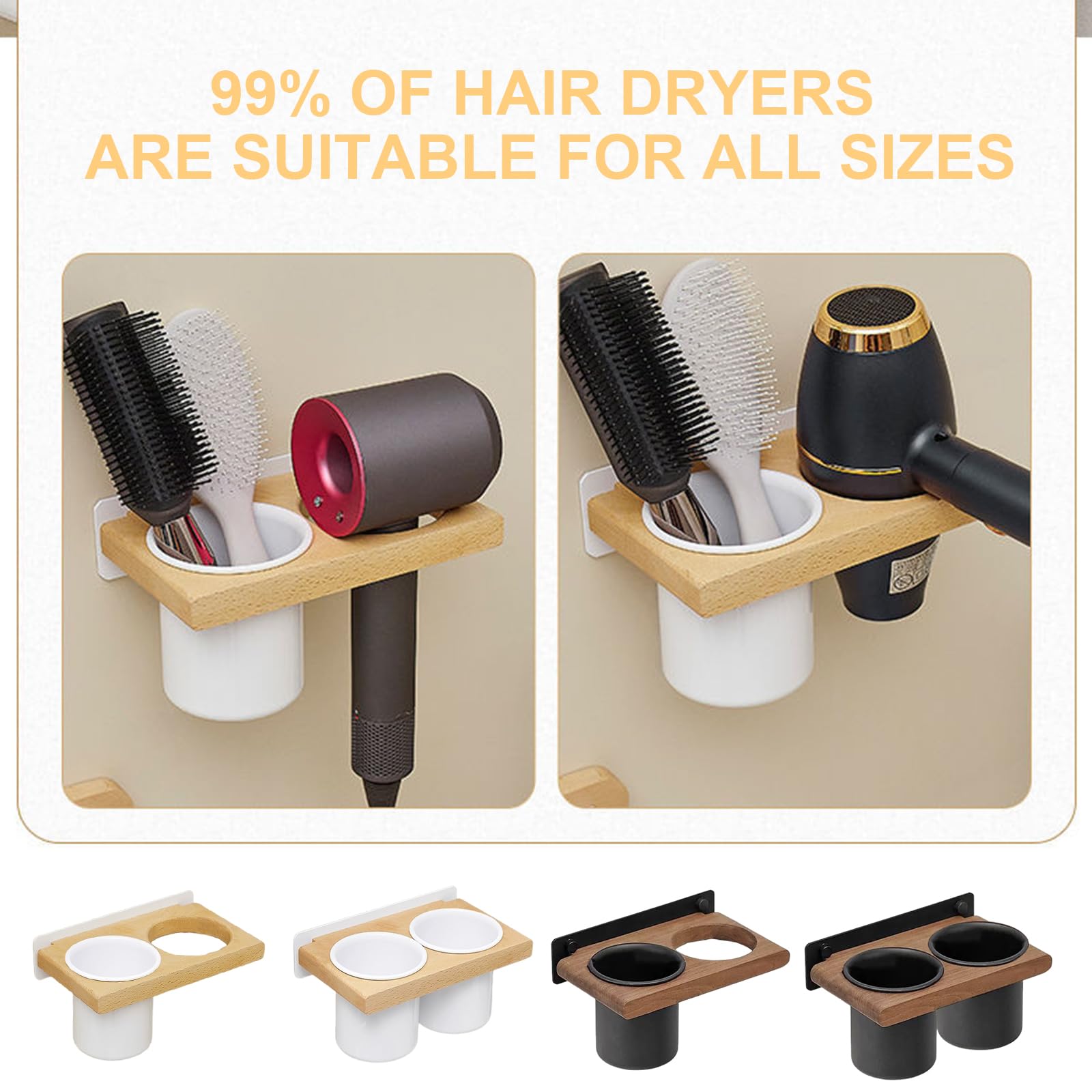 Argzm Wall Mount Hair Dryer Holder No Drilling Bathroom Blow Dryer Holder Beauty Hair Appliance Holder Storage Rack Enduring