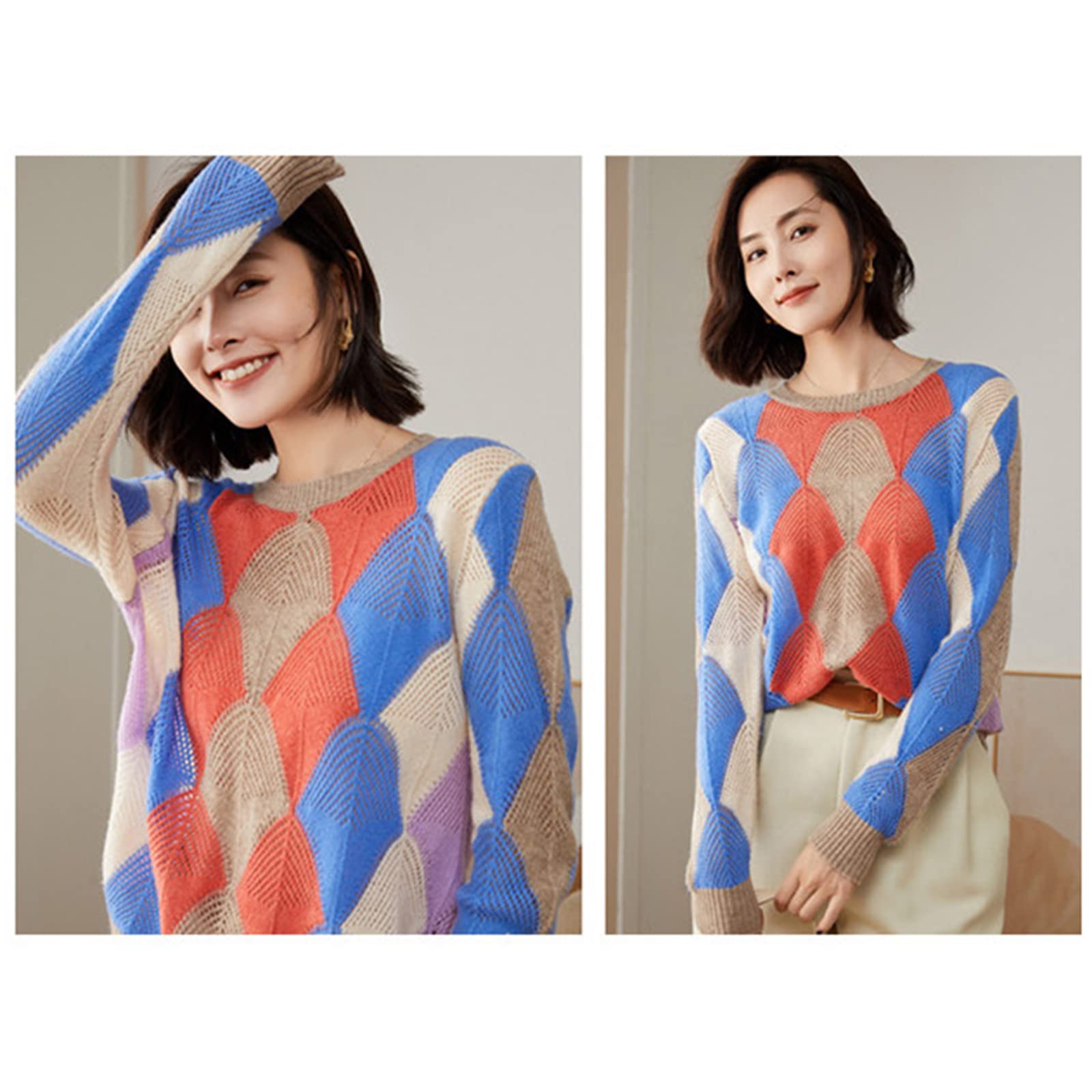 Dilgul Maglione Donna Invernale Manica Lunga Con Scollo A Barca E Color Block, Pullover Elegante In Maglia, Taglie Da XS A XL - 5