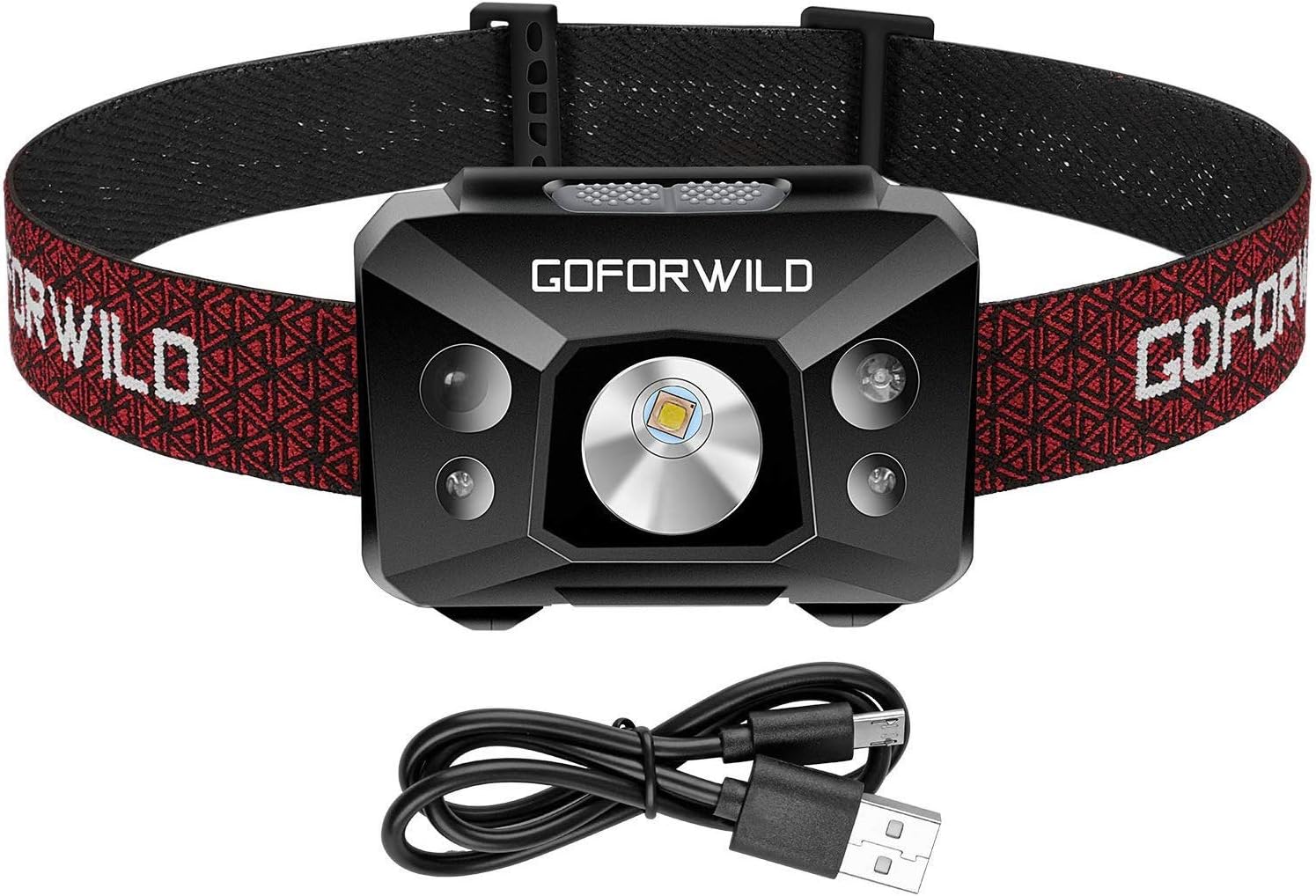 Redlight Spot Rechargeable Headlamp, 500 Lumens Head Lamp Flashlight with Red Light and Motion Sensor Switch, Perfect for Running, Hiking, Lightweight, Waterproof, Adjustable Headband