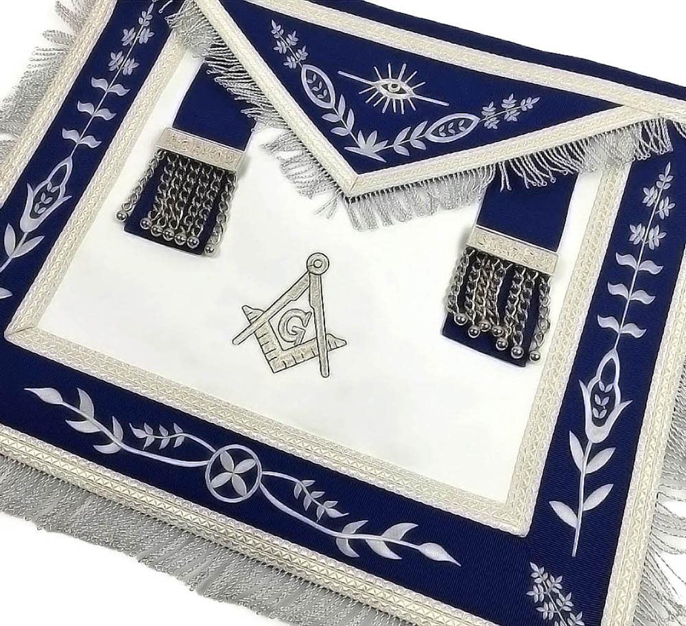 BRICKS MASONS Masonic Blue Lodge G Master Mason Silver Machine Embroidery Freemasons Apron (Leather,Machine Embroidery)