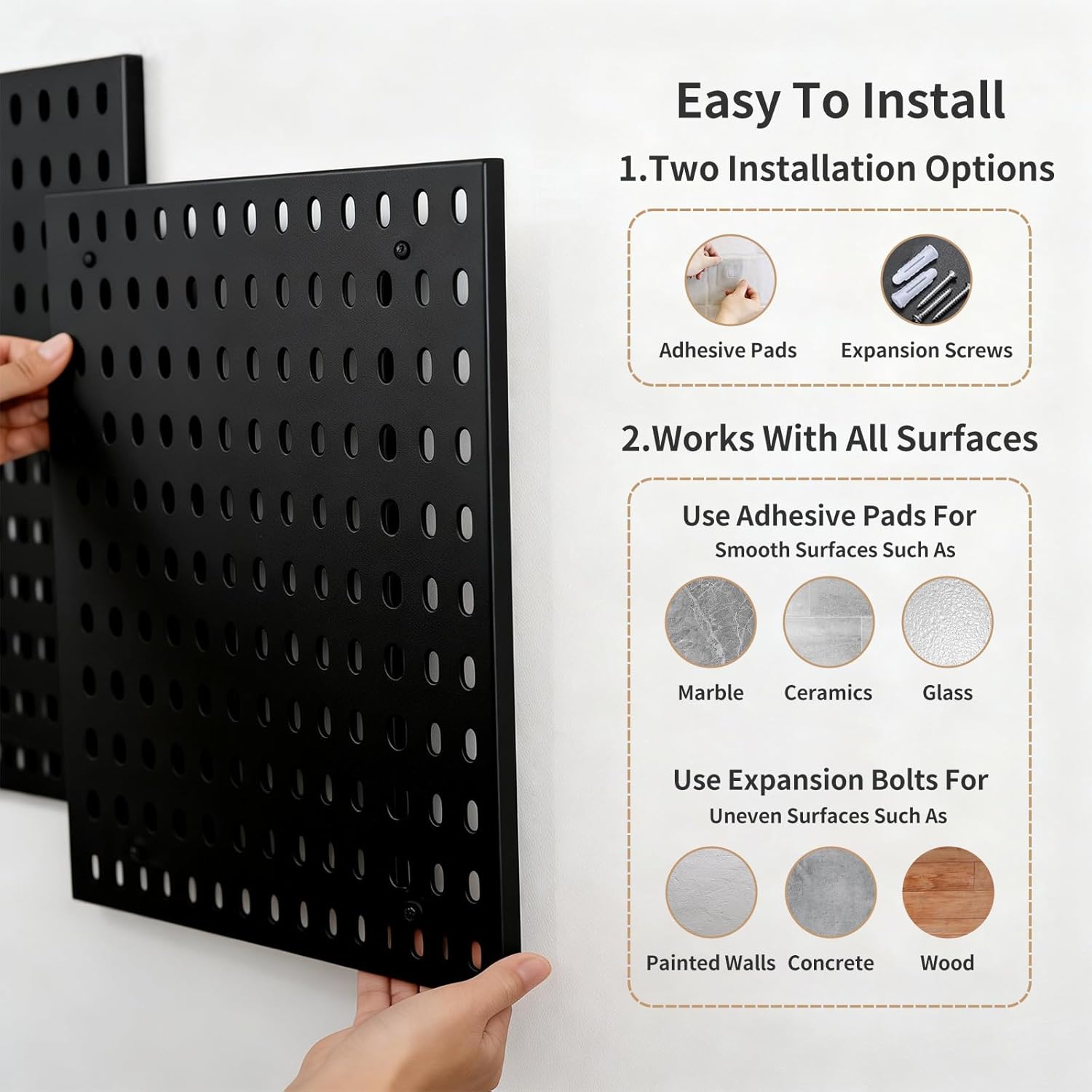 LBW Pegboard Wall Organizer, 6-Pack 11.8" × 11.8" Black ABS Peg Board Panels with 27 Accessories, Modular Plastic Pegboard Combination Kit for Home, Office, Garage, Tool Storage & Craft Room - Image 5